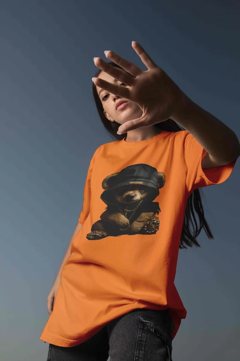 DogFish Printed Orange Oversize Unisex Tshirt