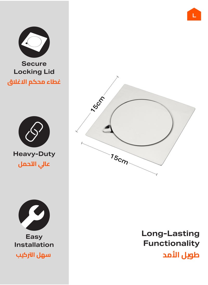 LAWAZIM - Stainless Steel Floor Drain - 15x15cm - Flat Tile Insert Drain with Anti-Clog Strainer, Secure Lid, and Hygienic Surface - Ideal for Bathrooms, Kitchens, Showers, Backyards, and Outdoor Spaces - Image 1