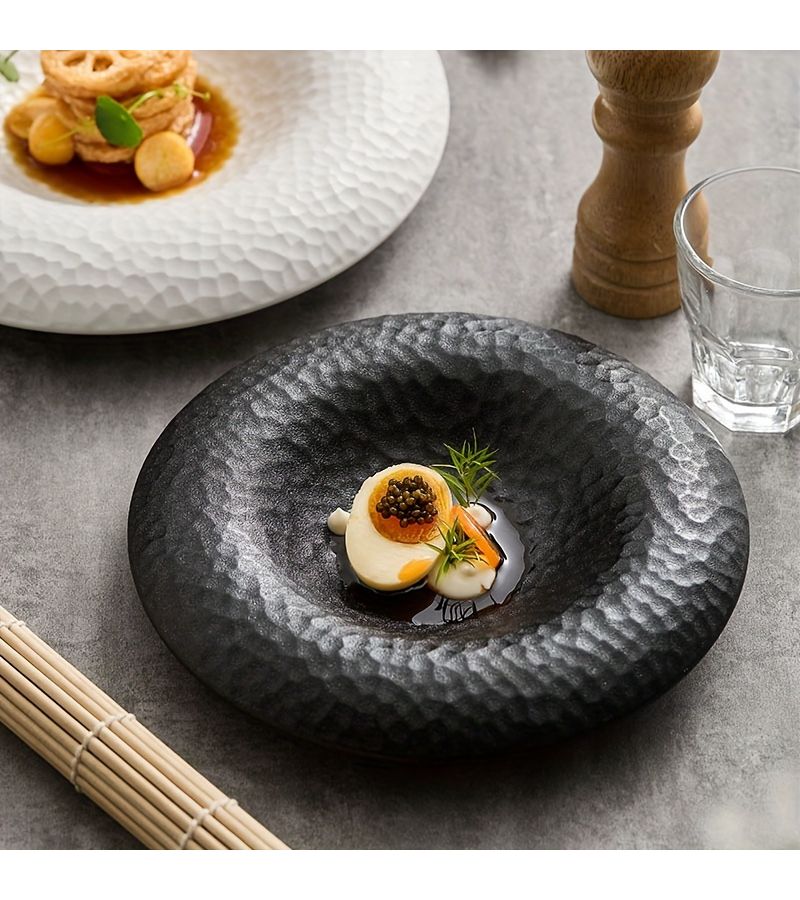 Black Ceramic Hammer Design Plates for Western Cuisine and Home Dining - Image 4