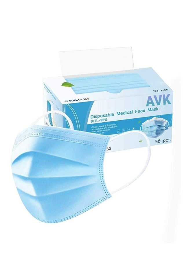 AVK STORE® 3 Ply Disposable Nonwoven Fabric with Protective Layer Super Breathable Surgical Face Masks (Pack of 50) - Image 1