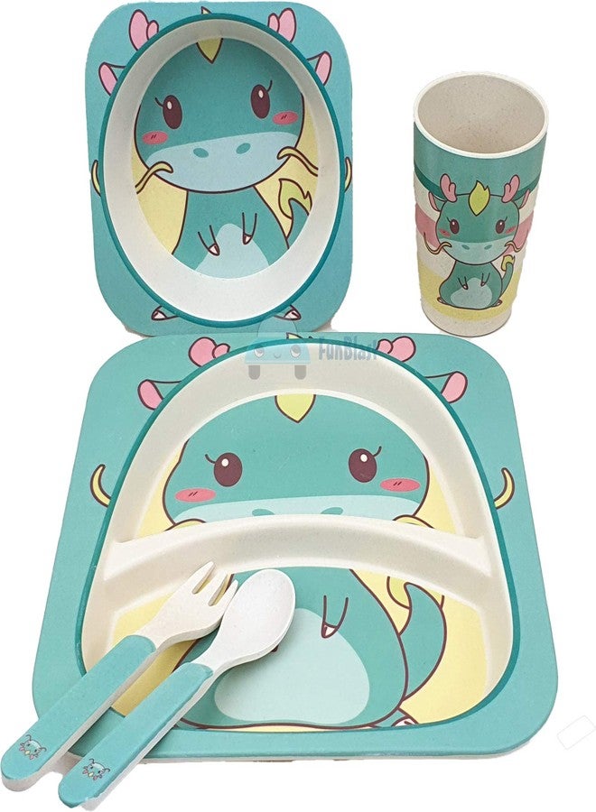 FunBlast Bamboo Fibre Kids Crockery Set Dining Set - Feeding Set for Babies | New Born Baby Utensils and Dishes Kids, Infant - Multi Color - Image 4