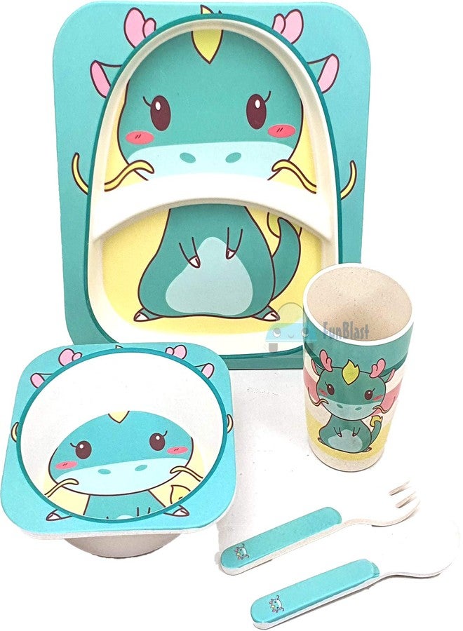 FunBlast Bamboo Fibre Kids Crockery Set Dining Set - Feeding Set for Babies | New Born Baby Utensils and Dishes Kids, Infant - Multi Color - Image 1