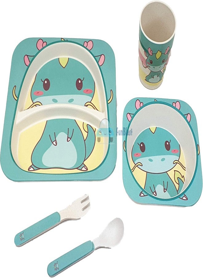 FunBlast Bamboo Fibre Kids Crockery Set Dining Set - Feeding Set for Babies | New Born Baby Utensils and Dishes Kids, Infant - Multi Color - Image 2