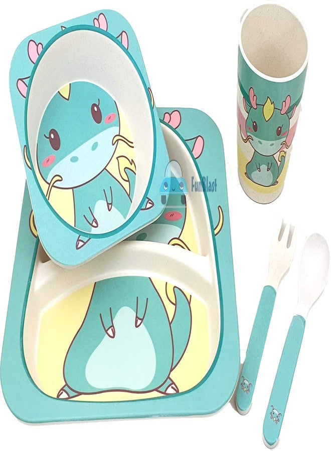 FunBlast Bamboo Fibre Kids Crockery Set Dining Set - Feeding Set for Babies | New Born Baby Utensils and Dishes Kids, Infant - Multi Color - Image 3