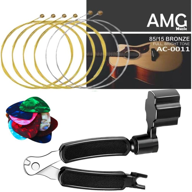Mocking Bird Acoustic Guitar string set with 3 in 1 Guitar String winder Set of 6 Stainless Steel Acoustic Guitar Strings with Hollow Ball End Full Replacement (0.10-0.50 Extra Light Gauge) - Image 1
