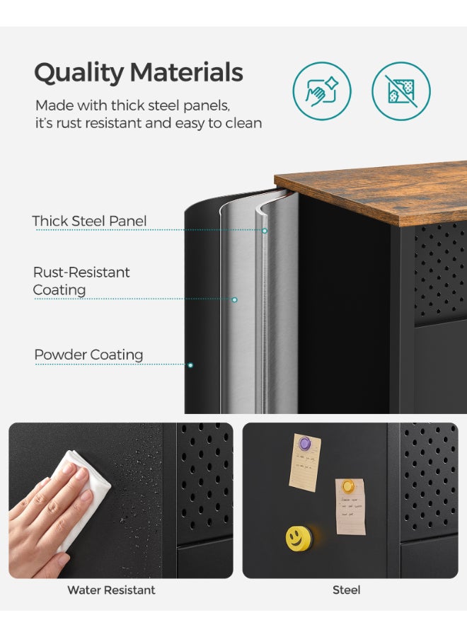 SONGMICS Storage Cabinet, Metal Cabinet with Double Doors, Magnetic Closure, Adjustable Shelf, Steel Frame, Rustic Brown and Black - Image 5