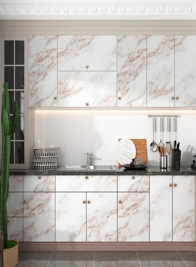Wallercity White/Gold Marble Contact Paper for Countertops Vinyl Waterproof Peel and Stick Countertops Contact Paper Self Adhesive Removable Matte Marble Wallpaper for Kitchen Cabinets 24x118 Inches - Image 5