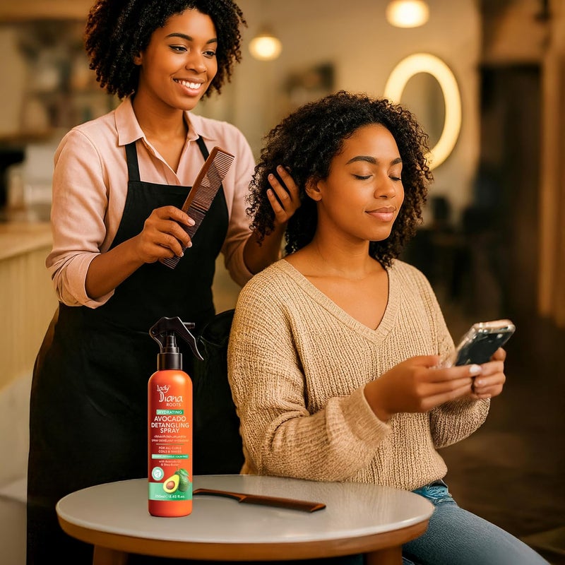 Lady Diana Roots Hydrating Avocado & Shea Butter Detangling Spray 250ml - Nourishing Leave-In Conditioner for Curly, Coily, and Wavy Hair - Image 3