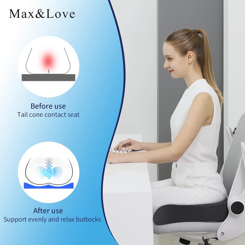 Max&Love Memory Foam Seat Chair Cushion for Relieves Back Sciatica Pain Tailbone Pain Coccyx Degenerating Disc Orthopedic Osteoarthritis Prostate Cushion Low Back Pain Cushion Hip Shaping (Dark Gray) - Image 2