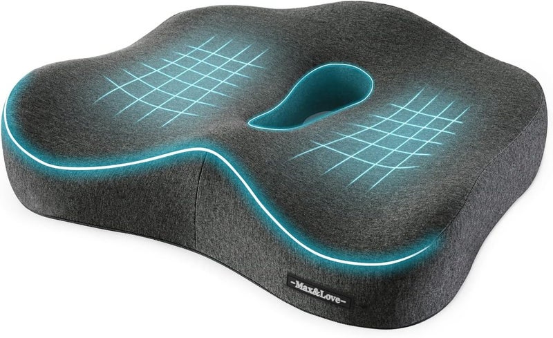 Max&Love Memory Foam Seat Chair Cushion for Relieves Back Sciatica Pain Tailbone Pain Coccyx Degenerating Disc Orthopedic Osteoarthritis Prostate Cushion Low Back Pain Cushion Hip Shaping (Dark Gray) - Image 1