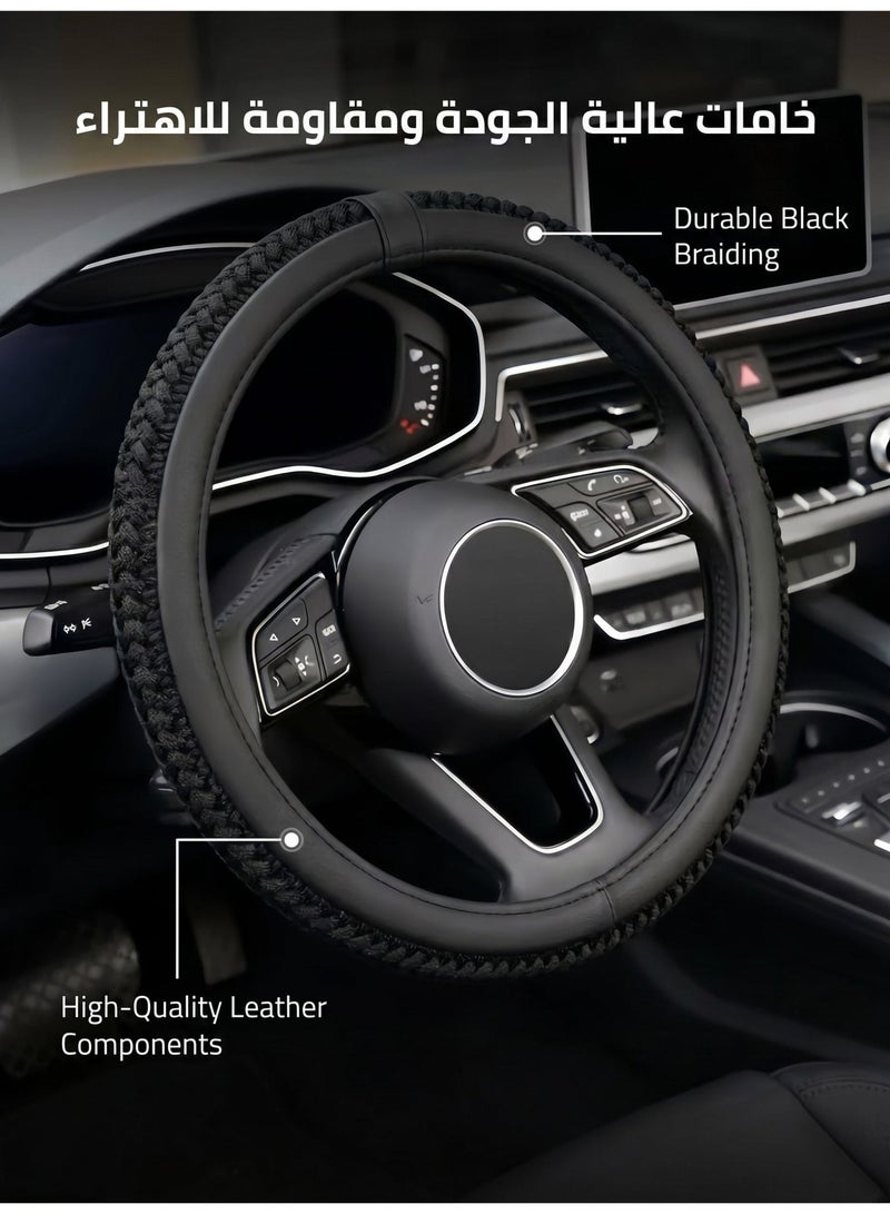 Growpal 38cm Cooling Ice Silk Knitted Steering Wheel Cover – Breathable Soft Anti-Slip Grip, Universal Fit for Cars, SUVs & Pickups, Black, 1 Piece - Image 4