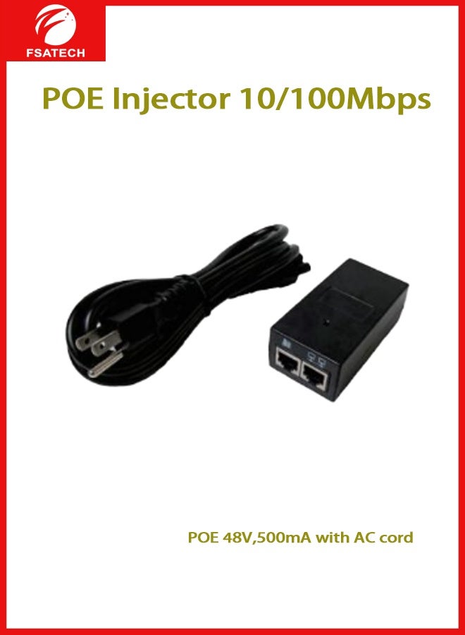 FSATECH POE 48V 0.5A 100Mbps Power Adapter – AC/DC with LAN Port – For IP Cameras, NVR, VoIP - Image 1