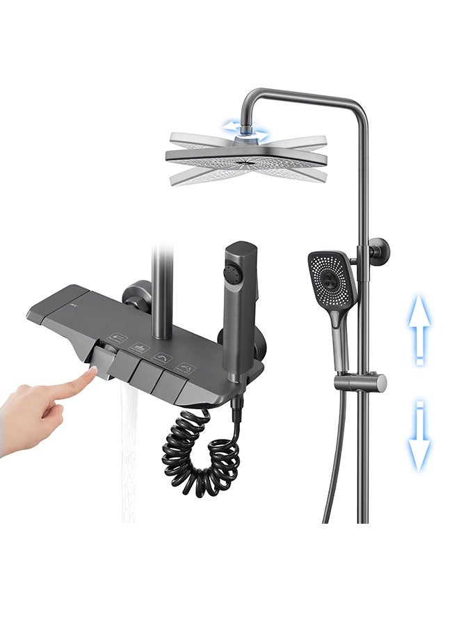 YelaJoy Shower System Thermostatic, 4-in-1 Control System, Piano Key Wall-Mounted Shower Set, with 12" Shower Head, 3 Function Hand Shower, Bath Mixers and Bidet Sprayers Brass Body（Gun Gray）  - Image 1