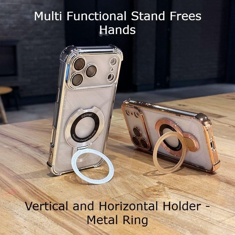 The AutoStory AutoStory Anti-Drop TPU Shock-Absorbing Transparent Phone Case 360° Rotatable Invisible Magnetic O-Ring Stand Camera Protector, Full Camera Lens Protection Case for iPhone 17 Pro 6.3" (Gold Color) - Image 3