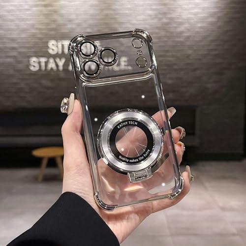 The AutoStory AutoStory Anti-Drop TPU Shock-Absorbing Transparent Phone Case 360° Rotatable Invisible Magnetic O-Ring Stand Camera Protector, Full Camera Lens Protection Case for iPhone 17 Pro 6.3" (Gold Color) - Image 5