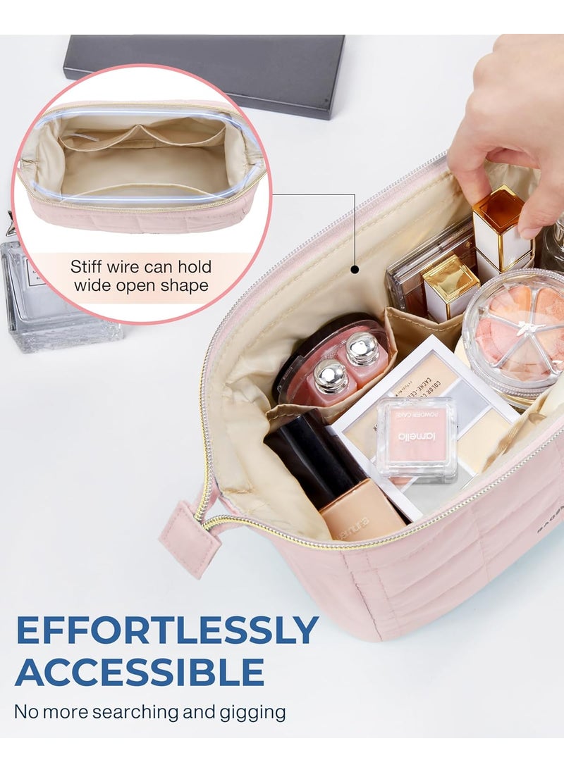 BAGSMART BAGSMART Makeup Bag Travel Cosmetic Bag Puffy Padded Make Up Bags for Women Makeup Organizer Case Wideopen Pouch Purse Travel Essentials Toiletries Accessories Brushes Teal  - Image 4