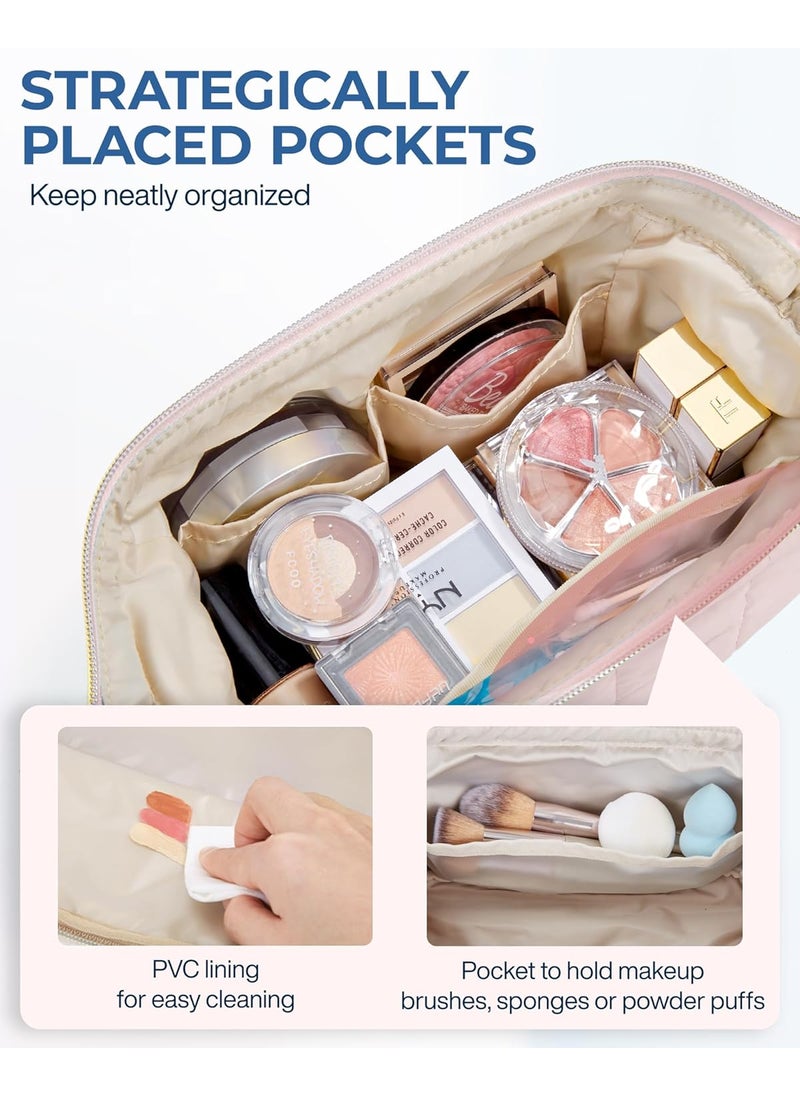BAGSMART BAGSMART Makeup Bag Travel Cosmetic Bag Puffy Padded Make Up Bags for Women Makeup Organizer Case Wideopen Pouch Purse Travel Essentials Toiletries Accessories Brushes Teal  - Image 3