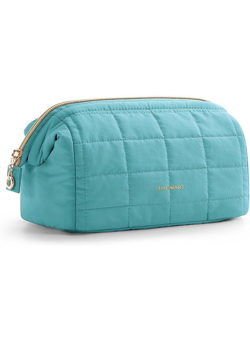 BAGSMART BAGSMART Makeup Bag Travel Cosmetic Bag Puffy Padded Make Up Bags for Women Makeup Organizer Case Wideopen Pouch Purse Travel Essentials Toiletries Accessories Brushes Teal  - Image 1