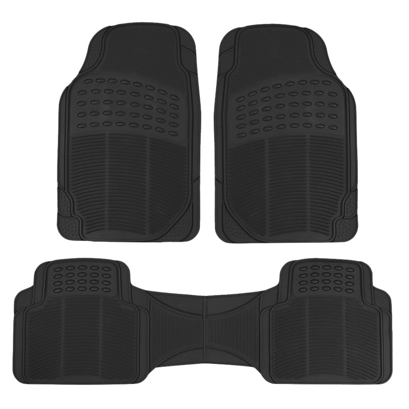 BDK M783 DuraChannel Heavy Duty Rubber Car Floor Mats Liner for Auto All Weather 3 Piece Set Front Rear Fits Car Truck SUV Van Universal Trim to Fit