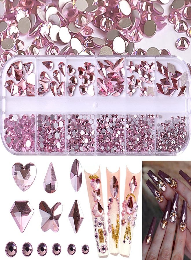 BELICEY Pink Nail Rhinestones 810PCS Pink Crystal Rhinestones for Nail Art Decoration Hearts Butterfly Charm Diamond Gems DIY Crafts - Image 1
