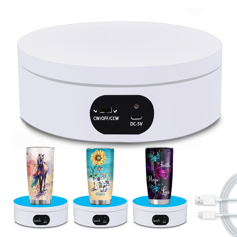 YVV Turner Cup Rotating Display Stand for Epoxy Glitter Tumbler 360 Degree Automatic Mute Rotating Turntable for Photography Products Tumbler Making Supplies Spinner 472177in Motorized Rotation