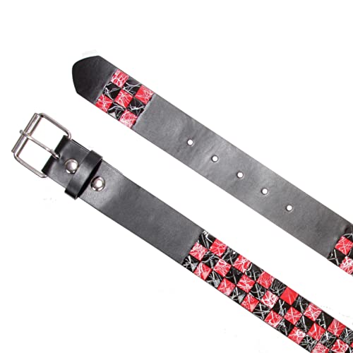 Beltiscool Snap On 1 1/2"-38mm Checkerboard Punk Rock Studded Belt, Red/black | m 33"-35" - Image 4