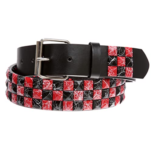 Beltiscool Snap On 1 1/2"-38mm Checkerboard Punk Rock Studded Belt, Red/black | m 33"-35" - Image 3