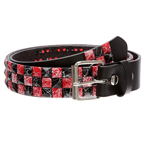 Beltiscool Snap On 1 1/2"-38mm Checkerboard Punk Rock Studded Belt, Red/black | m 33"-35" - Image 2