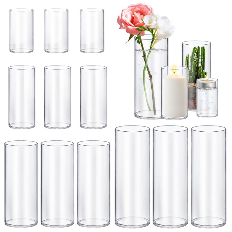 12 Pack Glass Cylinder Vases 46810 Inch Tall Clear Flower Vase Hurricane Floating Candle Holder for Table Centerpiece Wedding Home Decor