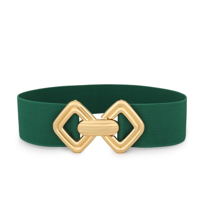 VONMELLI Women Wide Elastic Belt Vintage Stretchy Waistband with Retro Gold Buckle for Dresses Green M - Image 1