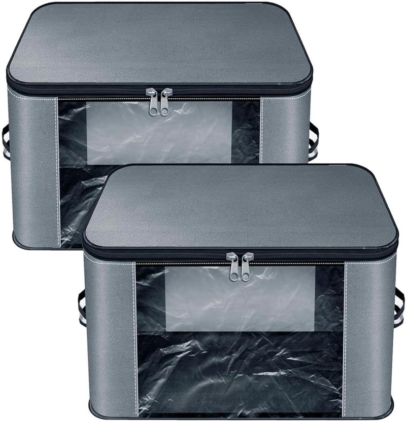 GROFFY Nylon Wardrobe Bag Underbed Moisture Proof Cloth Storage Organizer, Storage box for Clothes Saree Bags with Zippered Closure & Handle Square (SET OF 2) - Image 1
