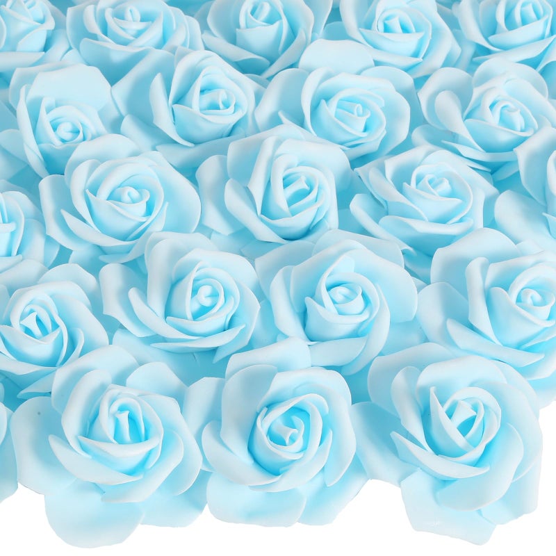 INSUNSIX 100PCS Baby Blue Foam Roses Artificial Flowers Blue Foam Flowers Bulk Stemless Fake Roses for DIY Wedding Centerpieces Arrangements Party Baby Shower Home DecorBaby Blue