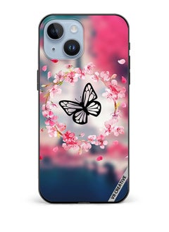 Protective Case Cover For Apple iPhone 15 Plus Butterfly in Flower Ring Design Multicolour