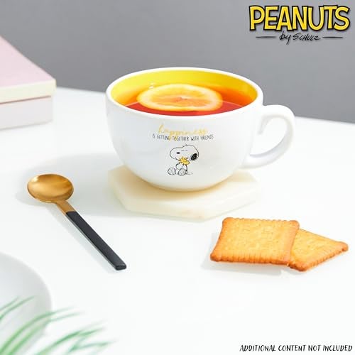 Peanuts Snoopy Coffee Mug Ceramic Mug Cute Cappuccino or Tea Mug for Women Teens Mom Wife Work Office Gifts for Women (White/Yellow Cappuccino, 11.4 oz) - Image 5