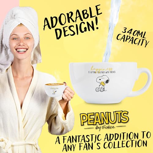 Peanuts Snoopy Coffee Mug Ceramic Mug Cute Cappuccino or Tea Mug for Women Teens Mom Wife Work Office Gifts for Women (White/Yellow Cappuccino, 11.4 oz) - Image 3