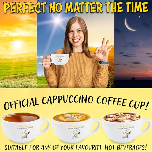 Peanuts Snoopy Coffee Mug Ceramic Mug Cute Cappuccino or Tea Mug for Women Teens Mom Wife Work Office Gifts for Women (White/Yellow Cappuccino, 11.4 oz) - Image 4