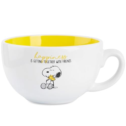 Peanuts Snoopy Coffee Mug Ceramic Mug Cute Cappuccino or Tea Mug for Women Teens Mom Wife Work Office Gifts for Women (White/Yellow Cappuccino, 11.4 oz) - Image 1