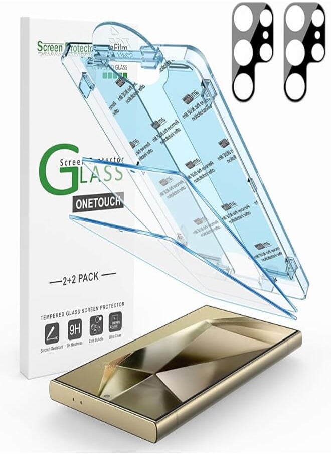 Amfilm amFilm [2+2 Pack] OneTouch Tempered Glass Screen Protector Guard for Samsung Galaxy S24 Ultra 6.8 Inch with Camera Lens Protector, 9H Hardness, Easy Installation, Bubble Free and Case Friendly. 