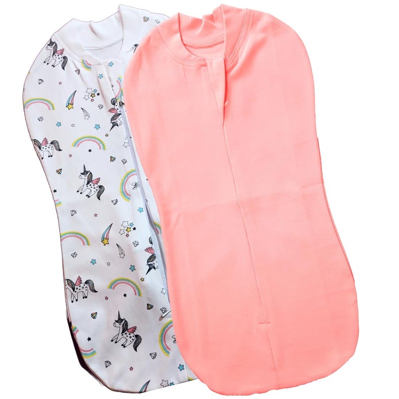 MammaChamp Zipper Swaddle Sleeping Sack Blankets Pod Wrap Bag New Born Baby for 03 Months Pack of 2 PeachWhite - Image 1