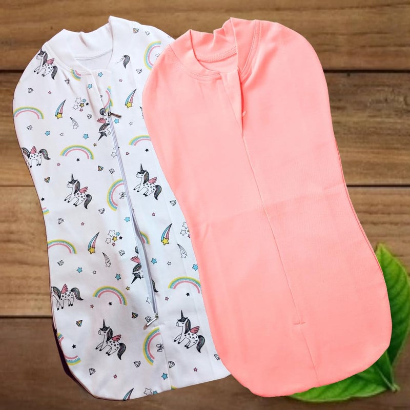 MammaChamp Zipper Swaddle Sleeping Sack Blankets Pod Wrap Bag New Born Baby for 03 Months Pack of 2 PeachWhite - Image 2