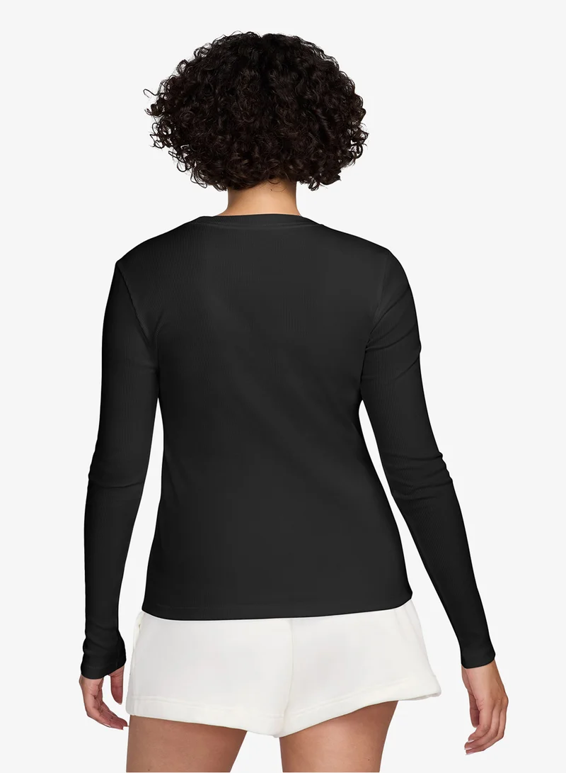 نايكي تيشيرت نسائي ضيق بأكمام طويلة ونسيج مضلع