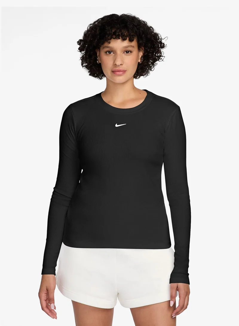 نايكي تيشيرت نسائي ضيق بأكمام طويلة ونسيج مضلع