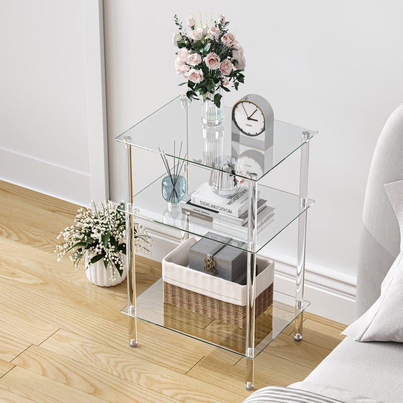 IRCPEN Tempered Glass Side Tables Set of 2 Acrylic End Table with 3 Storage Shelve transparent Bedside simplicity clear 3-Tier Nightstands small Spaces Office Bedroom Living Room Study Transparent ET-008TR3T - Image 4
