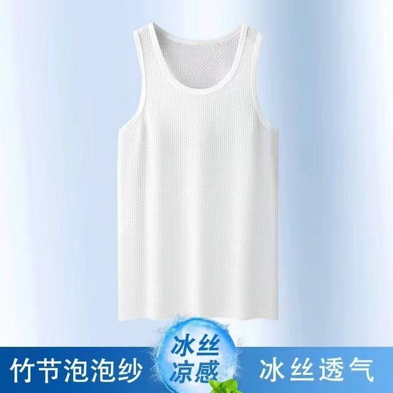 Ice Silk Bamboo Vest Mens Summer Thin Breathable Waistcoat Cool Quick-drying Casual Sports Fashionable Sleeveless Sweater Grey  - Image 4