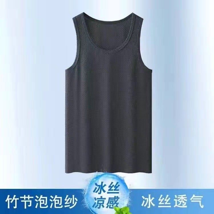 Ice Silk Bamboo Vest Mens Summer Thin Breathable Waistcoat Cool Quick-drying Casual Sports Fashionable Sleeveless Sweater Grey  - Image 1