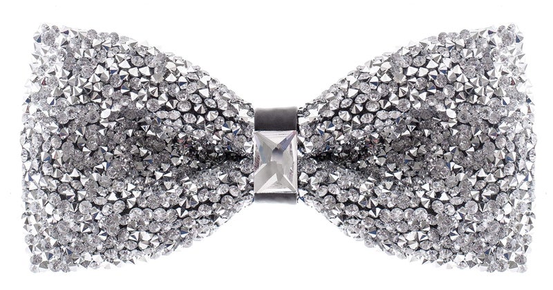 Man of Men Silver Bow Tie for Men, Rhinestone Bow Ties for Men, Pre Tied Sequin Bowties with Adjustable Length, Huge Variety Colors Available (Jewels - Silver) - Image 1