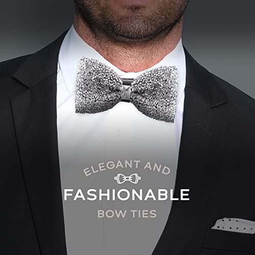Man of Men Silver Bow Tie for Men, Rhinestone Bow Ties for Men, Pre Tied Sequin Bowties with Adjustable Length, Huge Variety Colors Available (Jewels - Silver) - Image 3