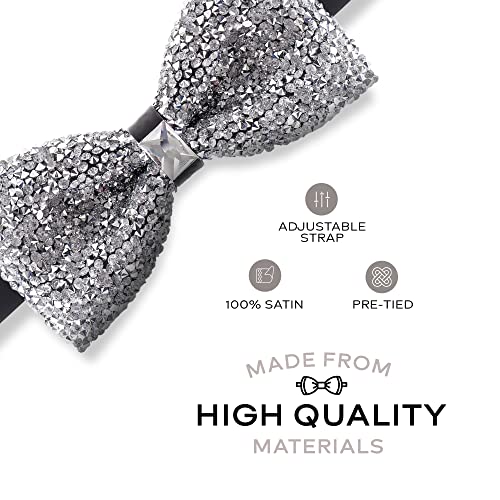 Man of Men Silver Bow Tie for Men, Rhinestone Bow Ties for Men, Pre Tied Sequin Bowties with Adjustable Length, Huge Variety Colors Available (Jewels - Silver) - Image 2