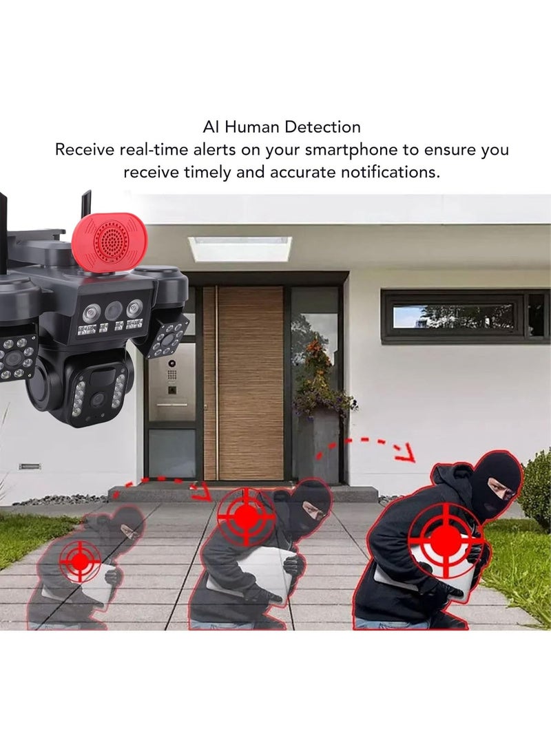 TIGER Triple Lens Solar Outdoor Security Camera with 360 Degree View, Wireless 2.4GHz WiFi, AI Motion Detection, 12MP HD Resolution, IP66 Weatherproof Smart Monitoring - Image 2