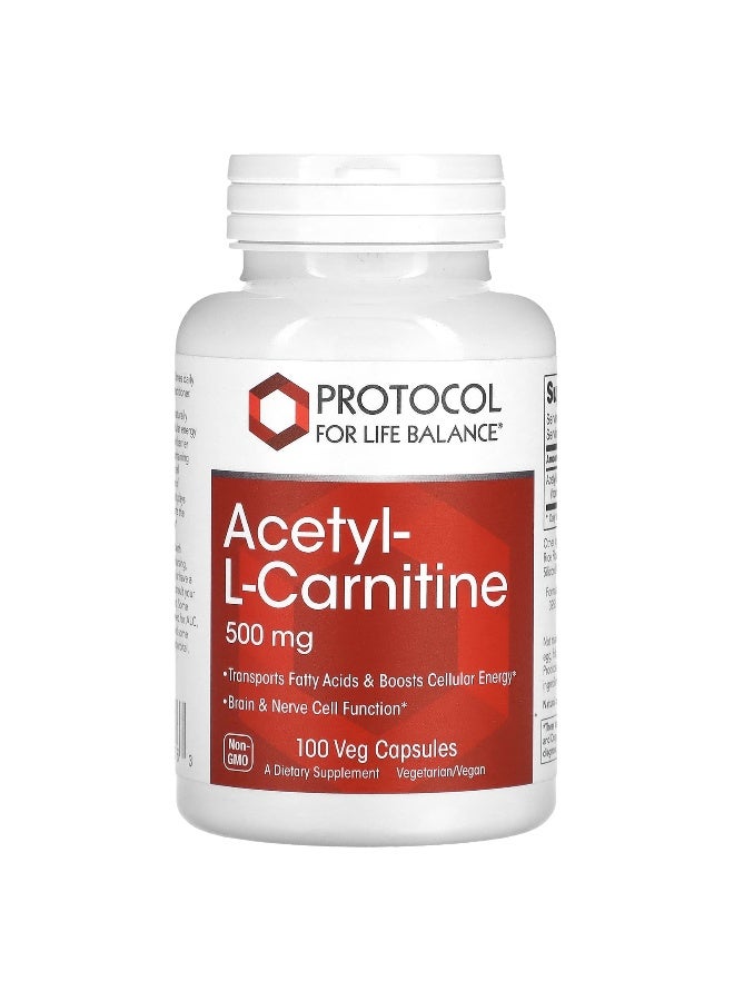 Protocol For Life Balance Protocol for Life Balance, Acetyl-L-Carnitine, 500 mg, 100 Veg Capsules  - Image 1